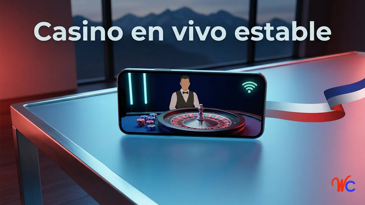 Celular en modo horizontal mostrando ruleta en vivo de WinChile con buena conexion movil