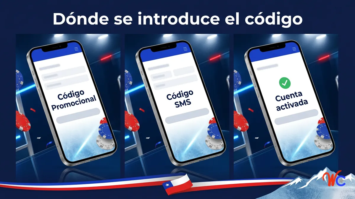 Pasos en el celular para ingresar el código promocional al registrarte en WinChile