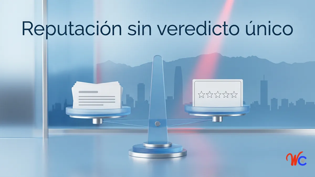Balanza que compara reseñas de prensa y ausencia de perfil en Trustpilot de WinChile